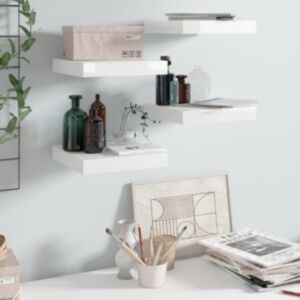 Pood24 seinariiulid, 4 tk, kõrgläikega valge, 23 x 23,5 x 3,8 cm MDF