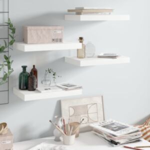 Pood24 seinariiulid, 4 tk, kõrgläikega, valge, 40 x 23 x 3,8 cm MDF
