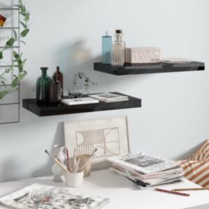 Pood24 seinariiulid, 2 tk, kõrgläikega, must, 50 x 23 x 3,8 cm MDF