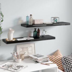 Pood24 seinariiulid, 2 tk, kõrgläikega, must, 90 x 23,5 x 3,8 cm MDF