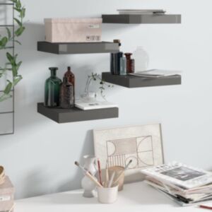 Pood24 seinariiulid, 4 tk, kõrgläikega, hall, 23 x 23,5 x 3,8 cm MDF