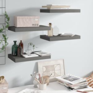 Pood24 seinariiulid, 4 tk, kõrgläikega, hall, 40 x 23 x 3,8 cm MDF