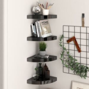 Pood24 nurgariiulid, 4 tk, kõrgläikega must, 25 x 25 x 3,8 cm MDF