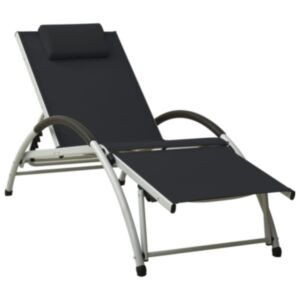 310529 Pood24 Sun Lounger with Pillow Textilene Black