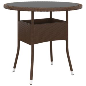 Садовый стол Pood24, Ø80x75 см, закаленное стекло и полиротанг, коричневый