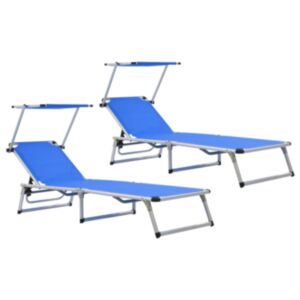 312457 Pood24 Folding Sun Loungers with Roof 2 pcs Aluminium&Textilene Blue