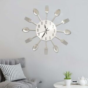 325162 Pood24 Wall Clock with Spoon and Fork Design Silver 31 cm Aluminium