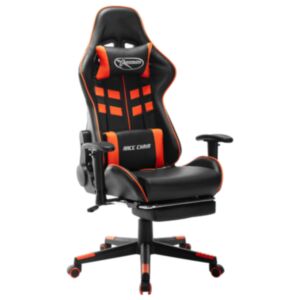 Игровое кресло Pood24 с подставкой для ног черно-оранжевая, искусственная кожа