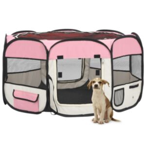 Pood24 kokkupandav koerte mänguaedik kandekotiga, roosa 125x125x61 cm