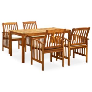 3058086 Pood24 5 Piece Garden Dining Set with Cushions Solid Acacia Wood (45962+2x312128)