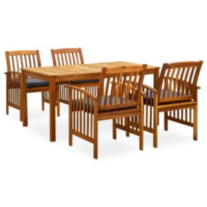 3058088 Pood24 5 Piece Garden Dining Set with Cushions Solid Acacia Wood (45962+2x312130)