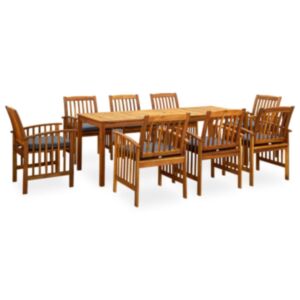 3058093 Pood24 9 Piece Garden Dining Set with Cushions Solid Acacia Wood (45963+312130+2x312131)