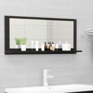 Pood24 vannitoa peeglikapp, kõrgläikega must, 90 x 10,5 x 37 cm, puitlaastplaat