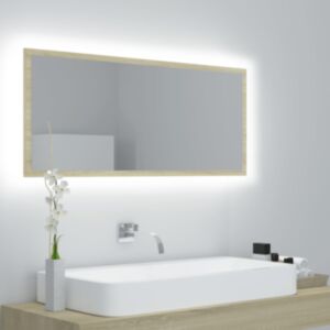 Pood24 LED vannitoa peeglikapp, Sonoma tamm, 90 x 8,5 x 37 cm, puitlaastplaat