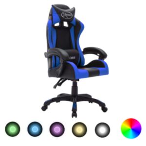Гоночное кресло Pood24 с RGB-подсветкой, синий и черный цвета, искусственная кожа