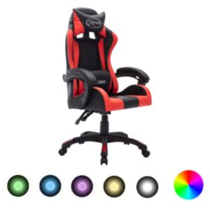 Гоночное кресло Pood24 со светодиодами RGB, красный и черный, искусственная кожа
