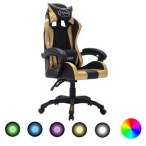 Гоночное кресло Pood24 с RGB-подсветкой, золотисто-черный цвет, искусственная кожа