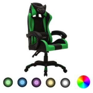Гоночное кресло Pood24 с RGB-подсветкой, зеленый и черный цвета, искусственная кожа
