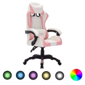 Гоночное кресло Pood24 с RGB-подсветкой, розовое и черное, искусственная кожа