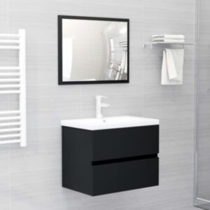 Pood24 2-osaline vannitoamööbli komplekt, must, puitlaastplaat