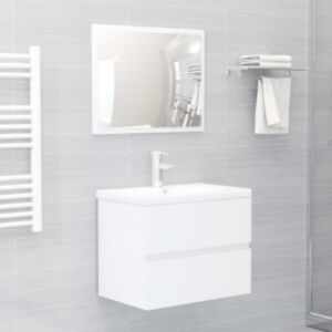 Pood24 2-osaline vannitoamööbel, kõrgläikega, valge, puitlaastplaat