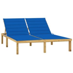 Pood24 kahekohaline päevitustool, sügavsinised padjad, immutatud mänd