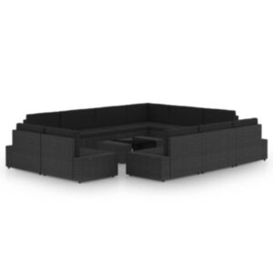 Pood24 12-osaline aiamööblikomplekt patjadega, must, polürotang