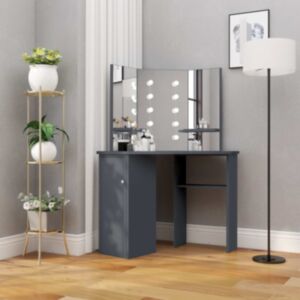 Pood24 nurga tualettlaud LED-tulega, hall, 111 x 54 x 141,5 cm