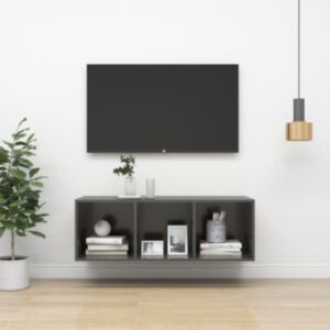 POOD24 навесная тумба под ТВ, серый глянцевый 37x37x107 см, ДСП