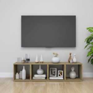 POOD24 Тумбы под ТВ 4 шт, белый и дуб Сонома, 37 x 35 x 37 см, ДСП