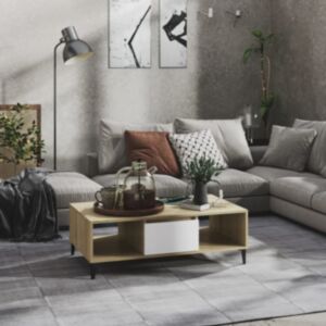 Pood24 kohvilaud, valge ja Sonoma tamm, 103,5 x 60 x 35 cm, puitlaastplaat
