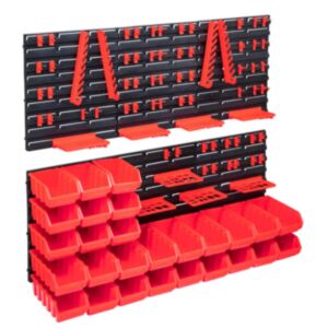 Pood24 103osaline hoiukastide komplekt seinapaneelidega punane ja must