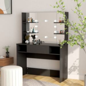 Pood24 meigilaud LED-tuledega, 100x40x135 cm, MDF-plaat, must
