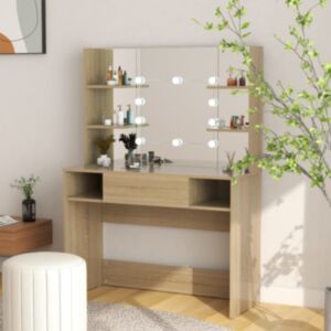 Pood24 meigilaud LED-tuledega, 100x40x135 cm, MDF-plaat, tamm