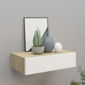 Pood24 sahtliga seinariiul, tamm ja valge, 40x23,5x10 cm MDF