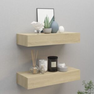 Pood24 sahtlitega seinariiulid, 2 tk, tamm, 60 x 23,5 x 10 cm, MDF