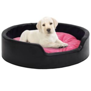 Pood24 koeravoodi, must ja roosa, 99 x 89 x 21 cm, plüüs ja kunstnahk