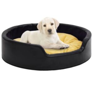 Pood24 koeravoodi, must ja kollane, 99x89x21 cm, plüüs ja kunstnahk