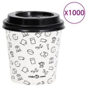 Pood24 papist kohvitopsid kaantega 120 ml, 1000 tk, valge ja must