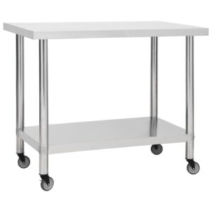 Pood24 köögi töölaud ratastega, 100x45x85 cm, roostevaba teras