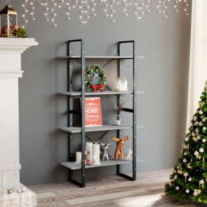 POOD24 Полка книжная 4-ярусная бетон серый 80x30x140 см ДСП