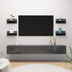 POOD24 полки настенные 4 шт., Глянцевый серый, 40x11,5x18 см