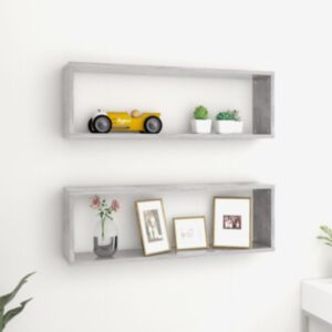 Pood24 kuubikukujulised seinariiulid 2 tk, betoonhall, 80x15x26,5 cm