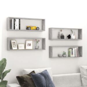 Pood24 kuubikukujulised seinariiulid 4 tk, betoonhall, 80x15x26,5 cm