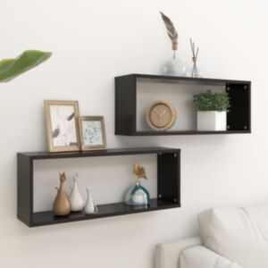 POOD24 настенные полки кубической формы 2 шт, черные, 60x15x23 см