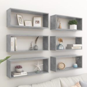 POOD24 настенные полки кубической формы 6 шт, серый бетон, 60x15x23 см