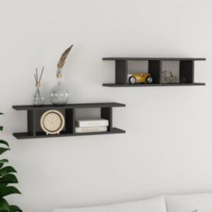 Полки Pood24 настенные 2 шт, серые, 75x18x20 см, искусственное дерево