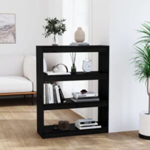 Книжная полка/разделитель Pood24, черный, 80x30x103,5 см, массив сосны