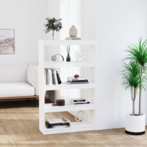 Pood24 raamaturiiul/ruumijagaja, valge, 80x30x135,5 cm, täismännipuit