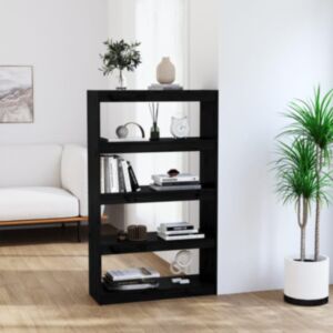 Книжная полка/разделитель Pood24, черный, 80x30x135,5 см, массив сосны